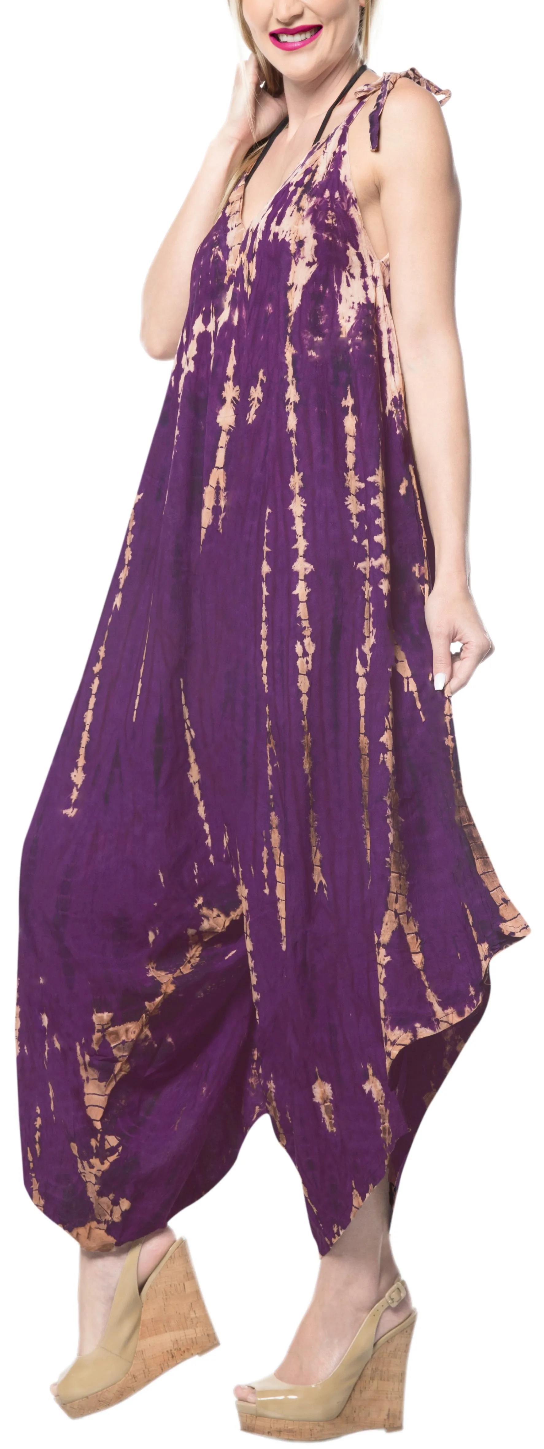 LA LEELA Tie Dye Swimwear Luau Boho Beach Dresses OSFM 14-16  Purple_3463