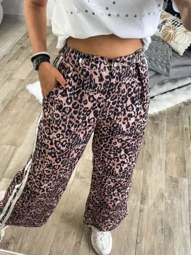 LEOPARD SIDE TRACK LINES WIDE LEGGED PANTS