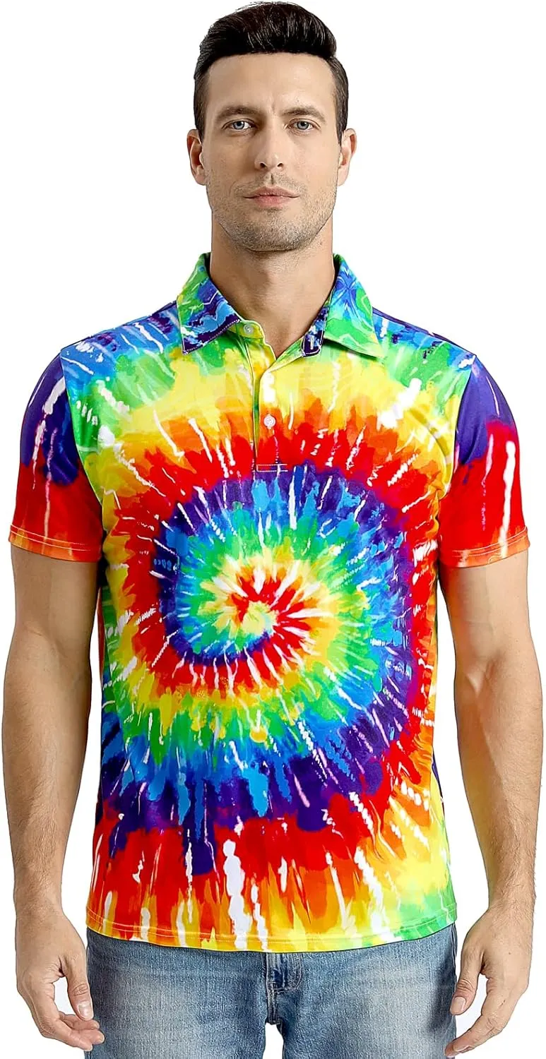 LINOCOUTON Men's American Patriotic Flag Pride Day Golf Polo Short Sleeve Shirt