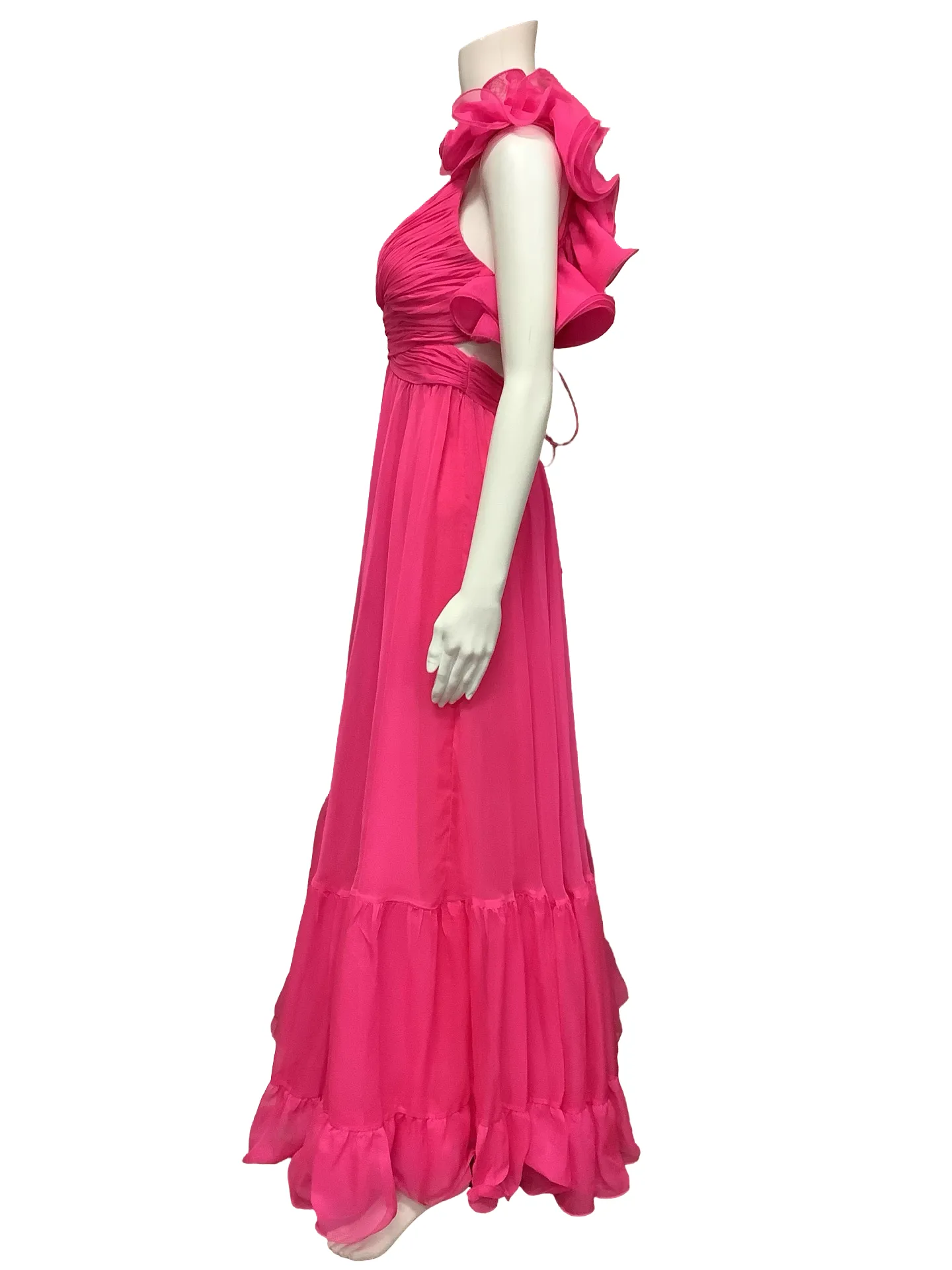 MacDuggle V Neck Maxi Chiffon Dress Size: M, 6