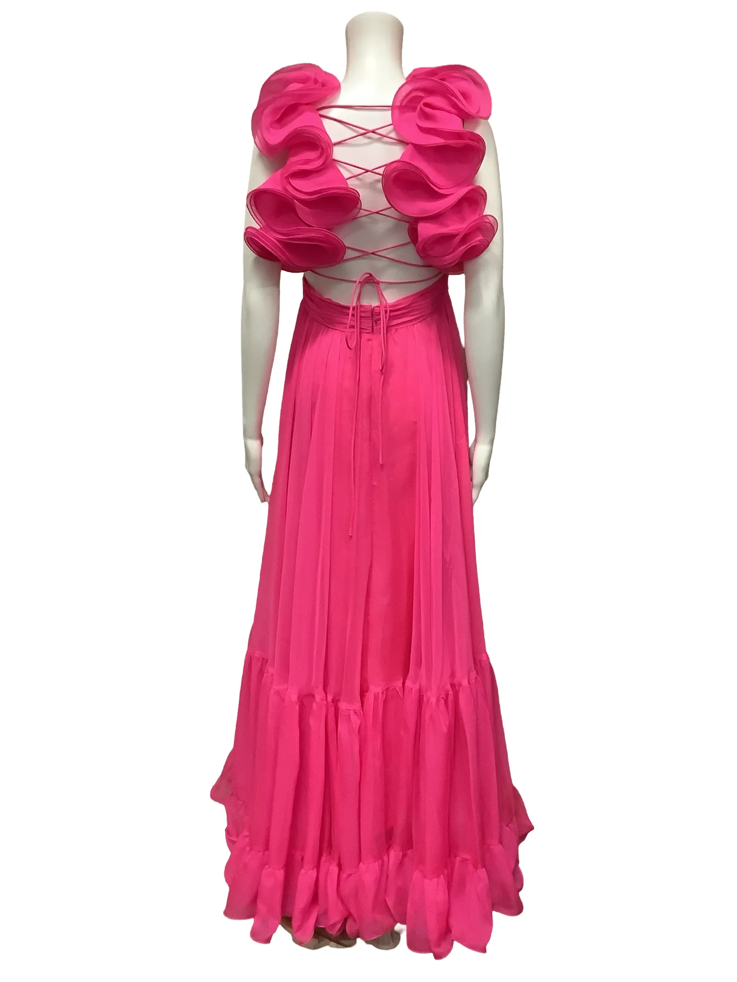MacDuggle V Neck Maxi Chiffon Dress Size: M, 6