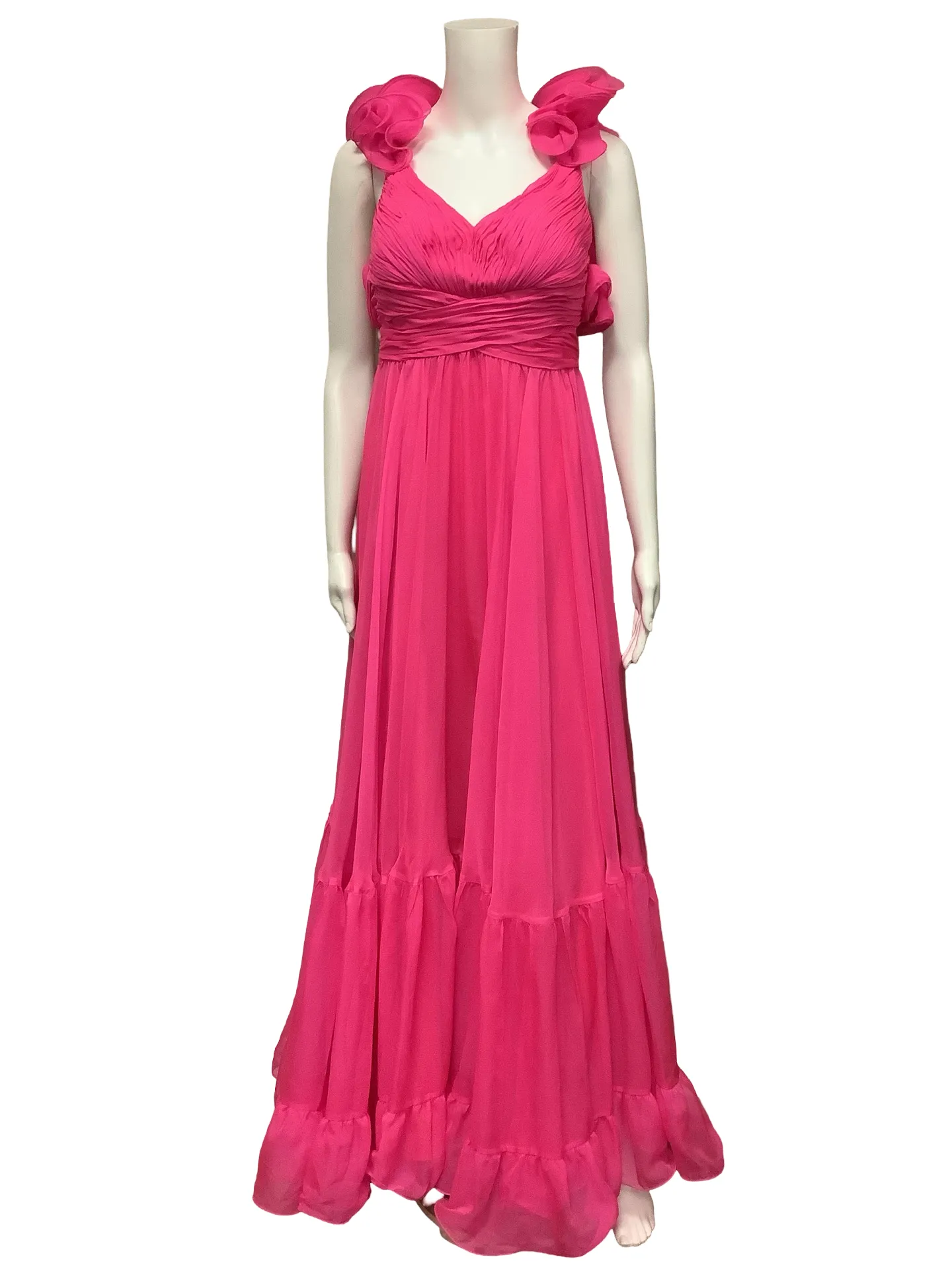 MacDuggle V Neck Maxi Chiffon Dress Size: M, 6