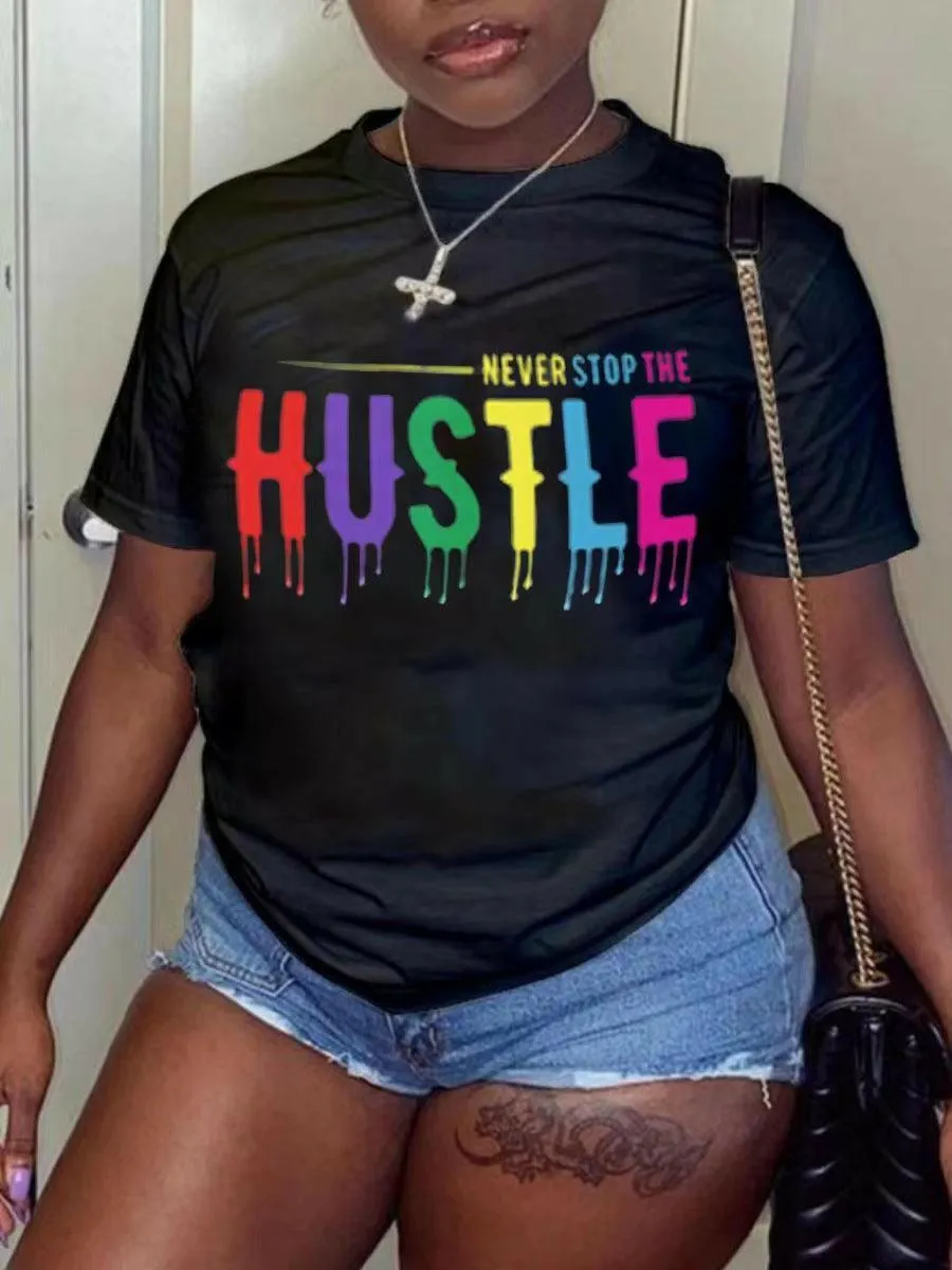 Marlie  Summer Black T- Shirt  Short Sleeve Letter Print