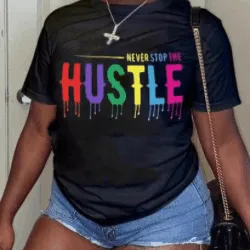 Marlie  Summer Black T- Shirt  Short Sleeve Letter Print