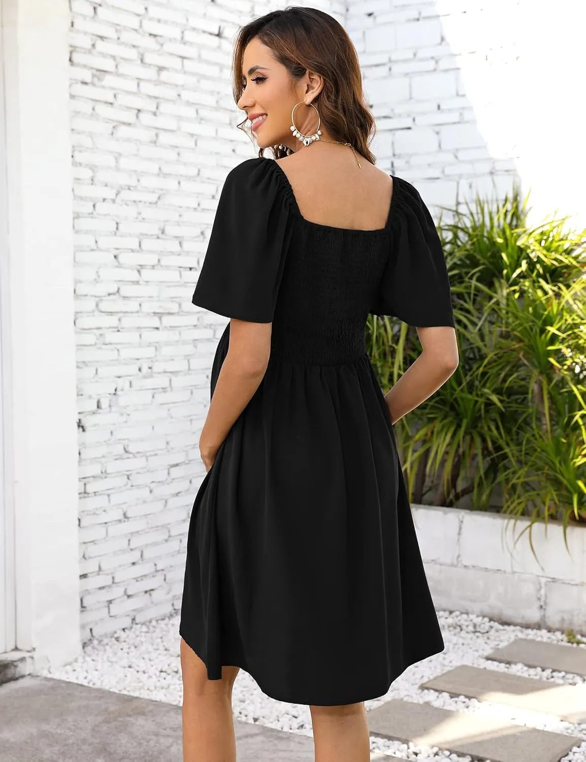 Maternity Dresses for Baby Shower Women's Knotted V Neck Knee Length Wrap Baby Shower Dress