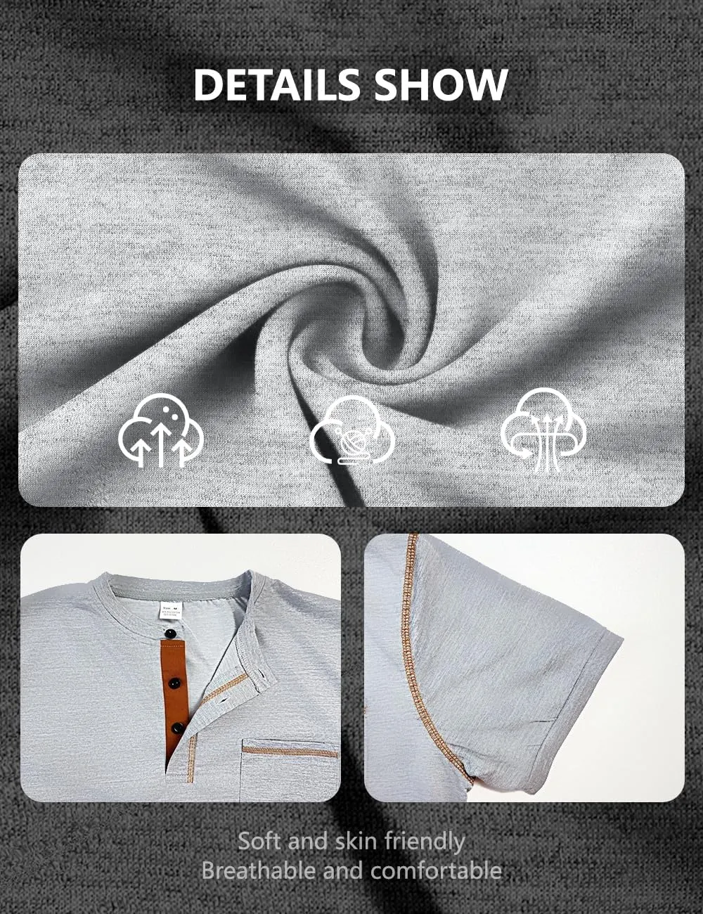 Men's Henley Shirt Short Sleeve T-Shirt Casual Top Pullover Summer Lightweight Tee Shirts with Button
