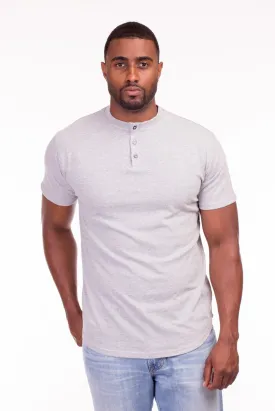 MODIFIED MANDARIN COLLAR T-SHIRT IN HEATHER