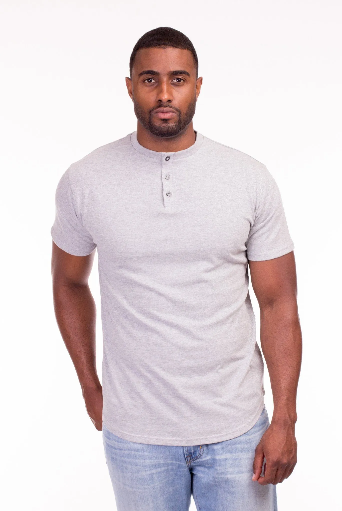 MODIFIED MANDARIN COLLAR T-SHIRT IN HEATHER