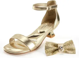 PATPAT Girls Low Heel Sandals with Removable Bow ?C Open Toe Dress Shoes for Flower Girl Wedding Party, Ankle Strap Princess Shoes for Little Big Kids, Sizes 11-6