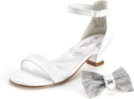 PATPAT Girls Low Heel Sandals with Removable Bow ?C Open Toe Dress Shoes for Flower Girl Wedding Party, Ankle Strap Princess Shoes for Little Big Kids, Sizes 11-6
