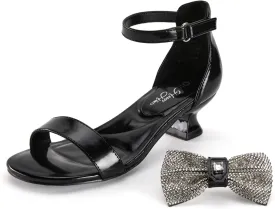 PATPAT Girls Low Heel Sandals with Removable Bow ?C Open Toe Dress Shoes for Flower Girl Wedding Party, Ankle Strap Princess Shoes for Little Big Kids, Sizes 11-6