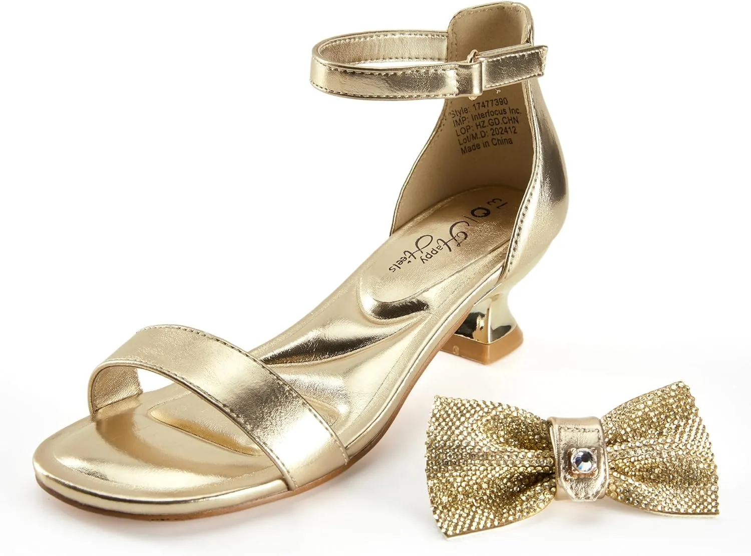 PATPAT Girls Low Heel Sandals with Removable Bow ?C Open Toe Dress Shoes for Flower Girl Wedding Party, Ankle Strap Princess Shoes for Little Big Kids, Sizes 11-6