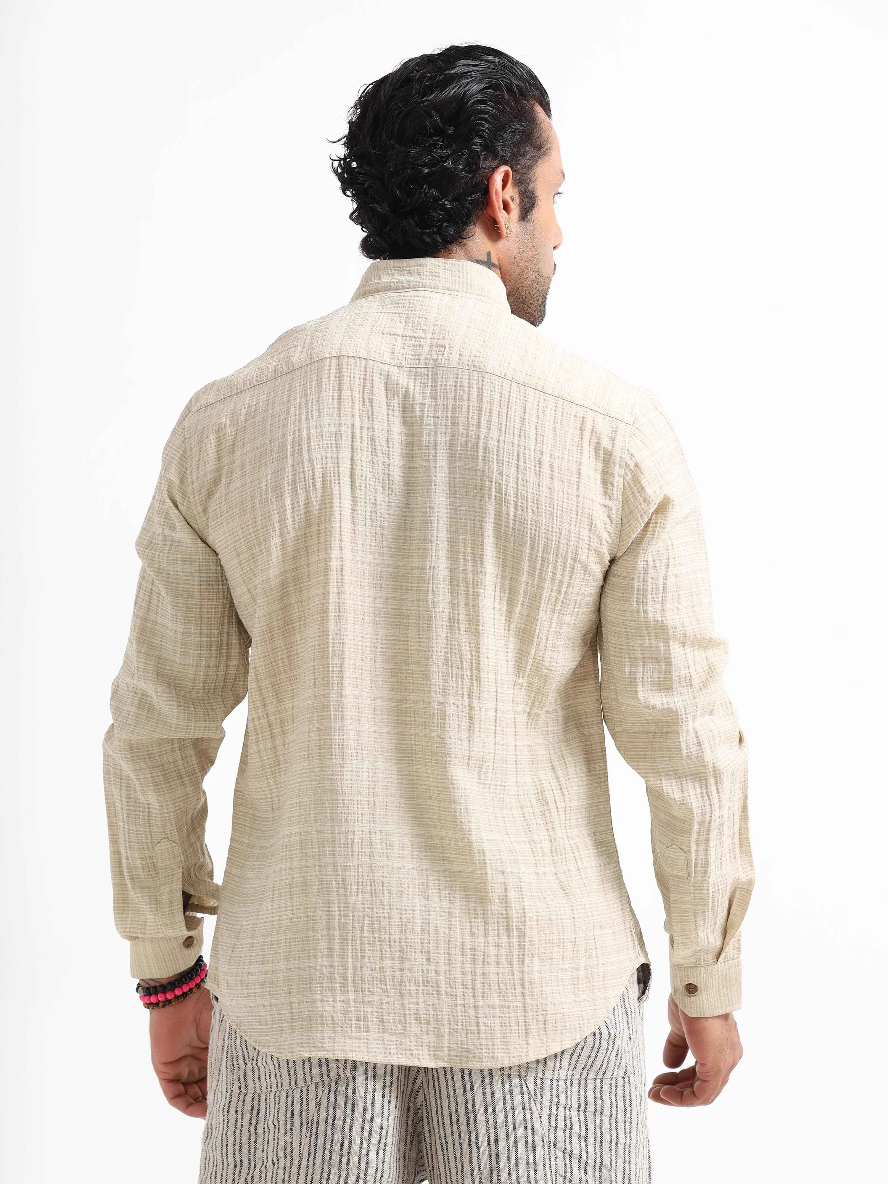 Premium Crushed Mandarin Shirt In Cream