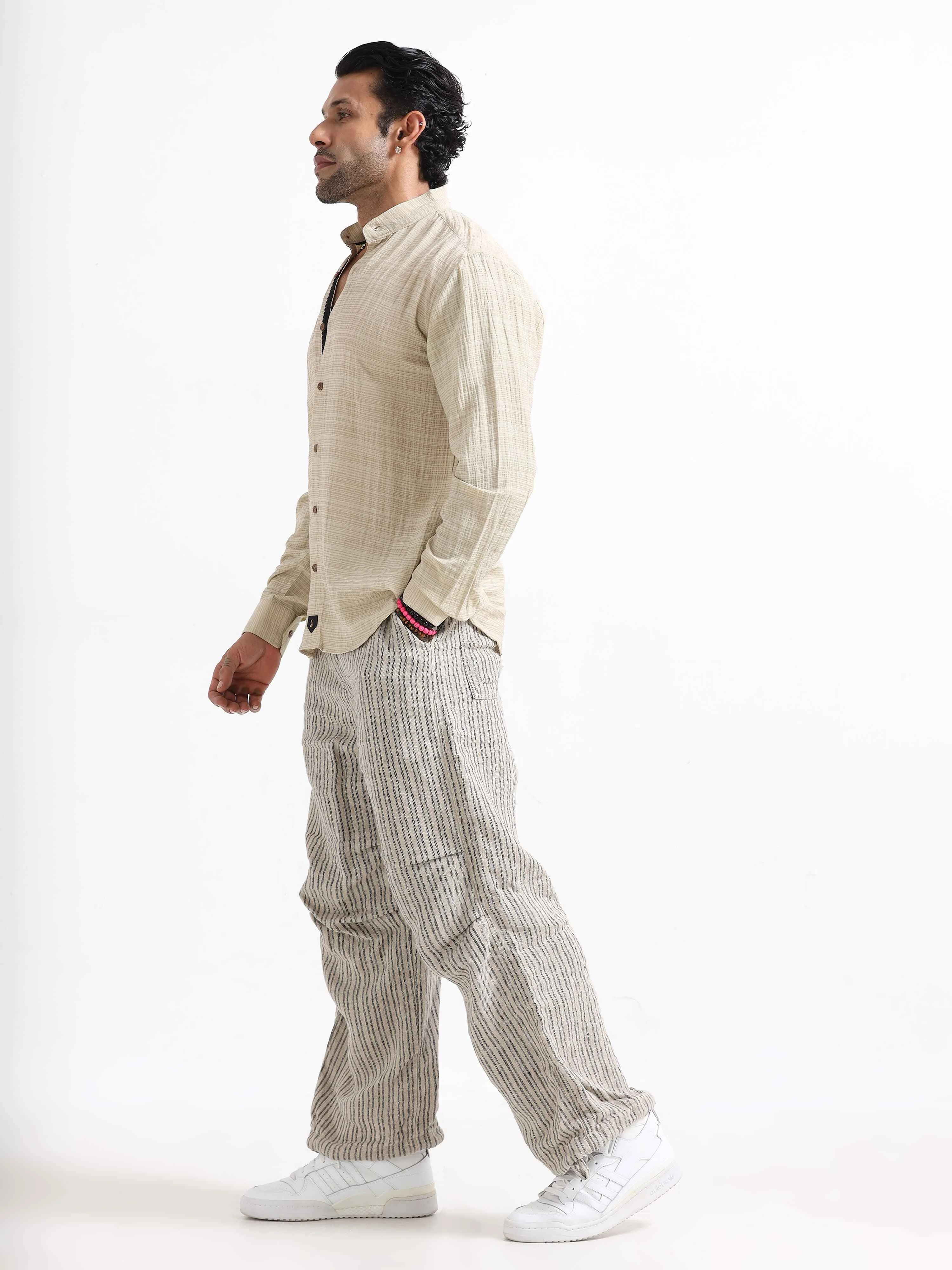 Premium Crushed Mandarin Shirt In Cream