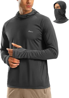 Pudolla Men's Sun Protection Hoodie UPF 50  Fishing Hiking Shirt UV Shirts with Mask for Men Long Sleeve Lightweight