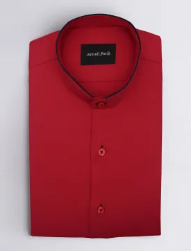 RED MANDARIN COLLAR SHIRT