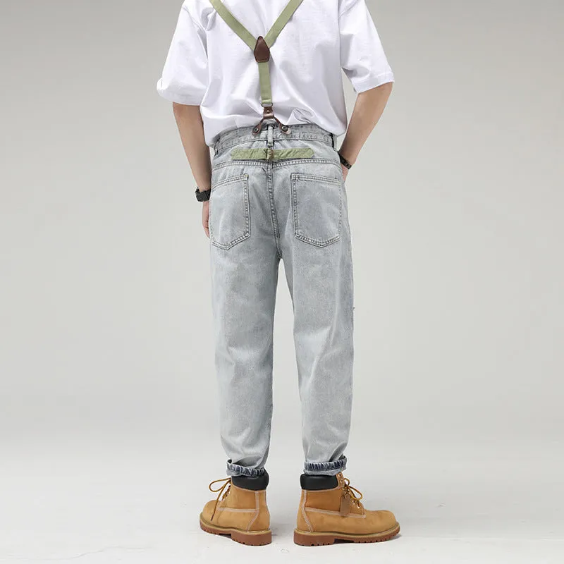 Retro Jeans Men Loose Straight Leg Overalls Overalls