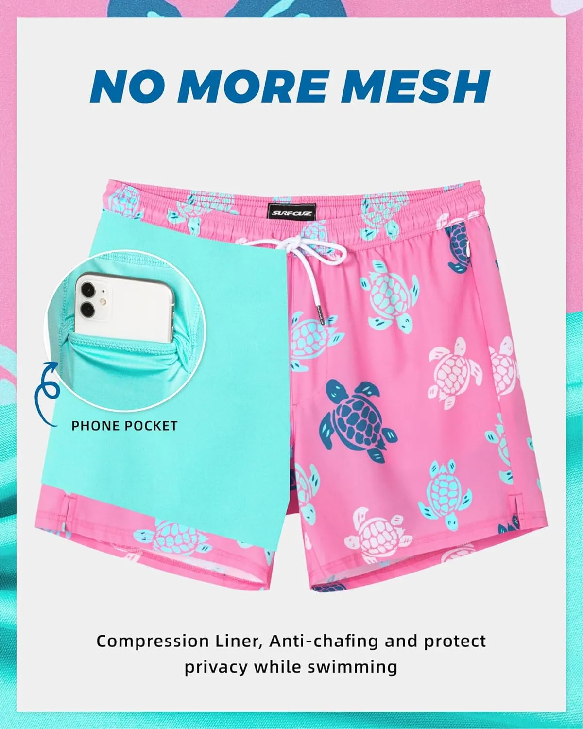 SURF CUZ Mens Swim Trunks with Compression Liner Swimming Trunks 5 Inch Bathing Suit Quick Dry Swim Shorts