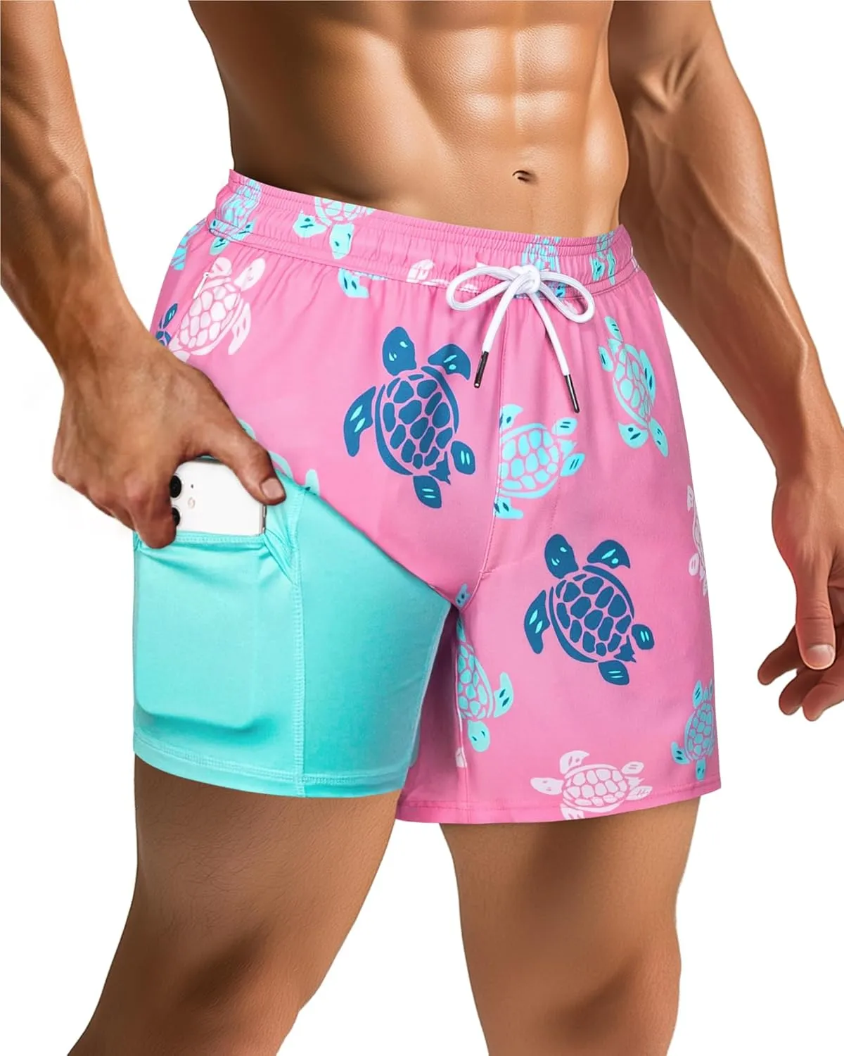 SURF CUZ Mens Swim Trunks with Compression Liner Swimming Trunks 5 Inch Bathing Suit Quick Dry Swim Shorts