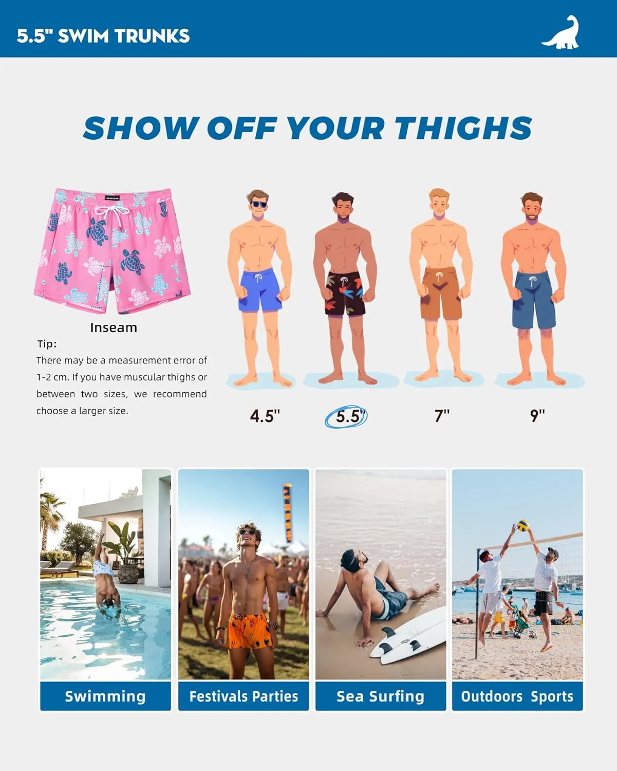 SURF CUZ Mens Swim Trunks with Compression Liner Swimming Trunks 5 Inch Bathing Suit Quick Dry Swim Shorts