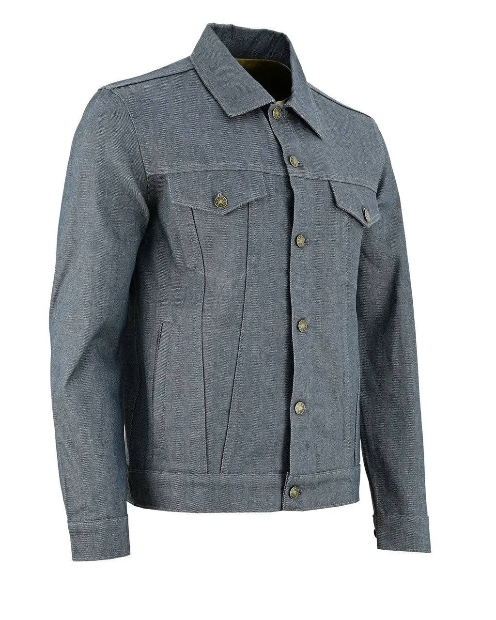 Vance Mens Grey Heavy Duty Denim Button Front Motorcycle Jacket, Jean Jacket for Men