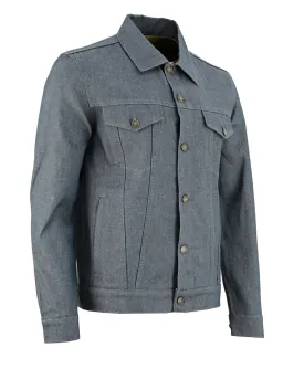 Vance Mens Grey Heavy Duty Denim Button Front Motorcycle Jacket, Jean Jacket for Men
