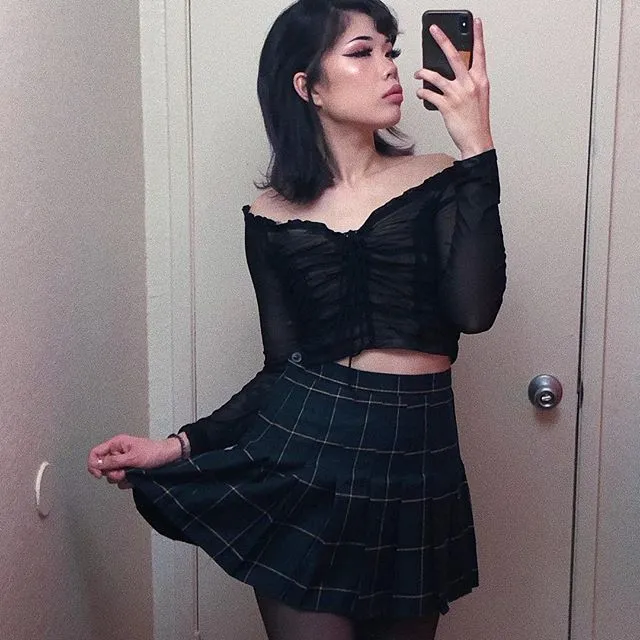 Vintage high waist plaid skirt KF50131
