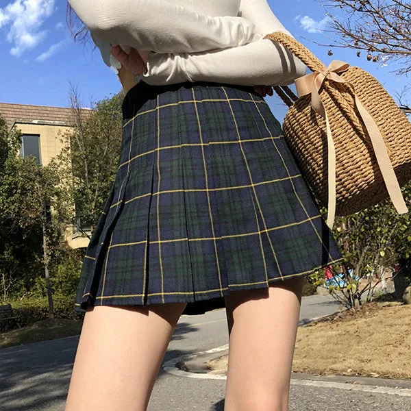 Vintage high waist plaid skirt KF50131