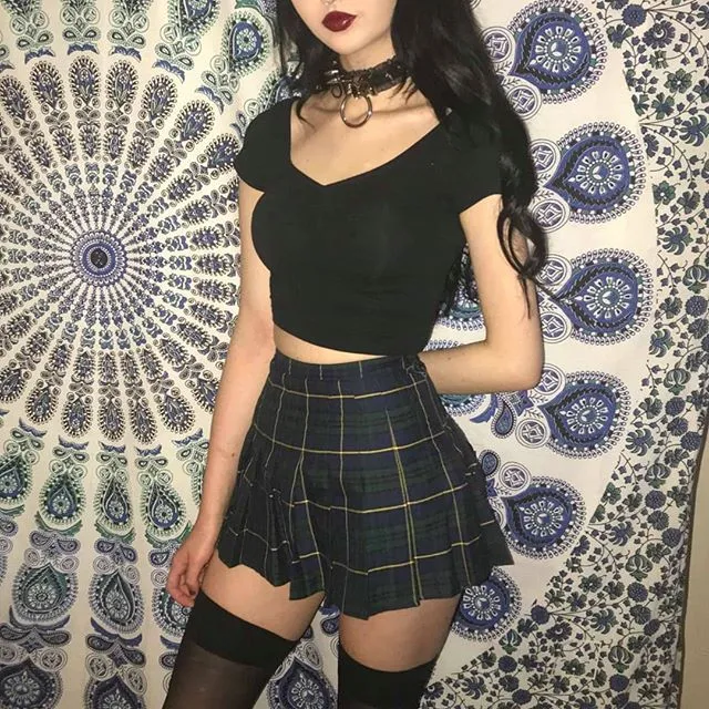 Vintage high waist plaid skirt KF50131