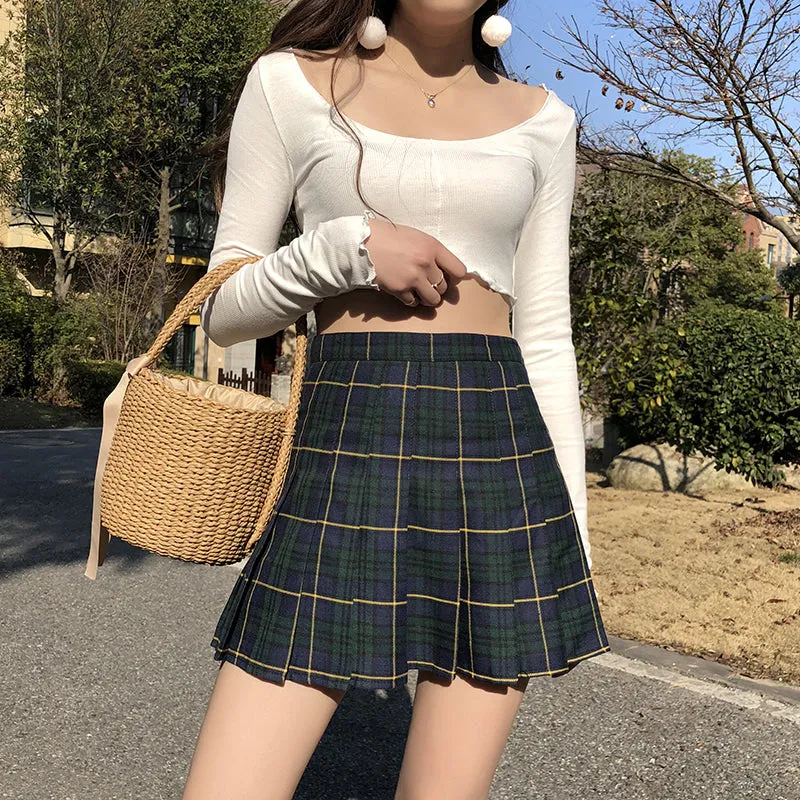Vintage high waist plaid skirt KF50131