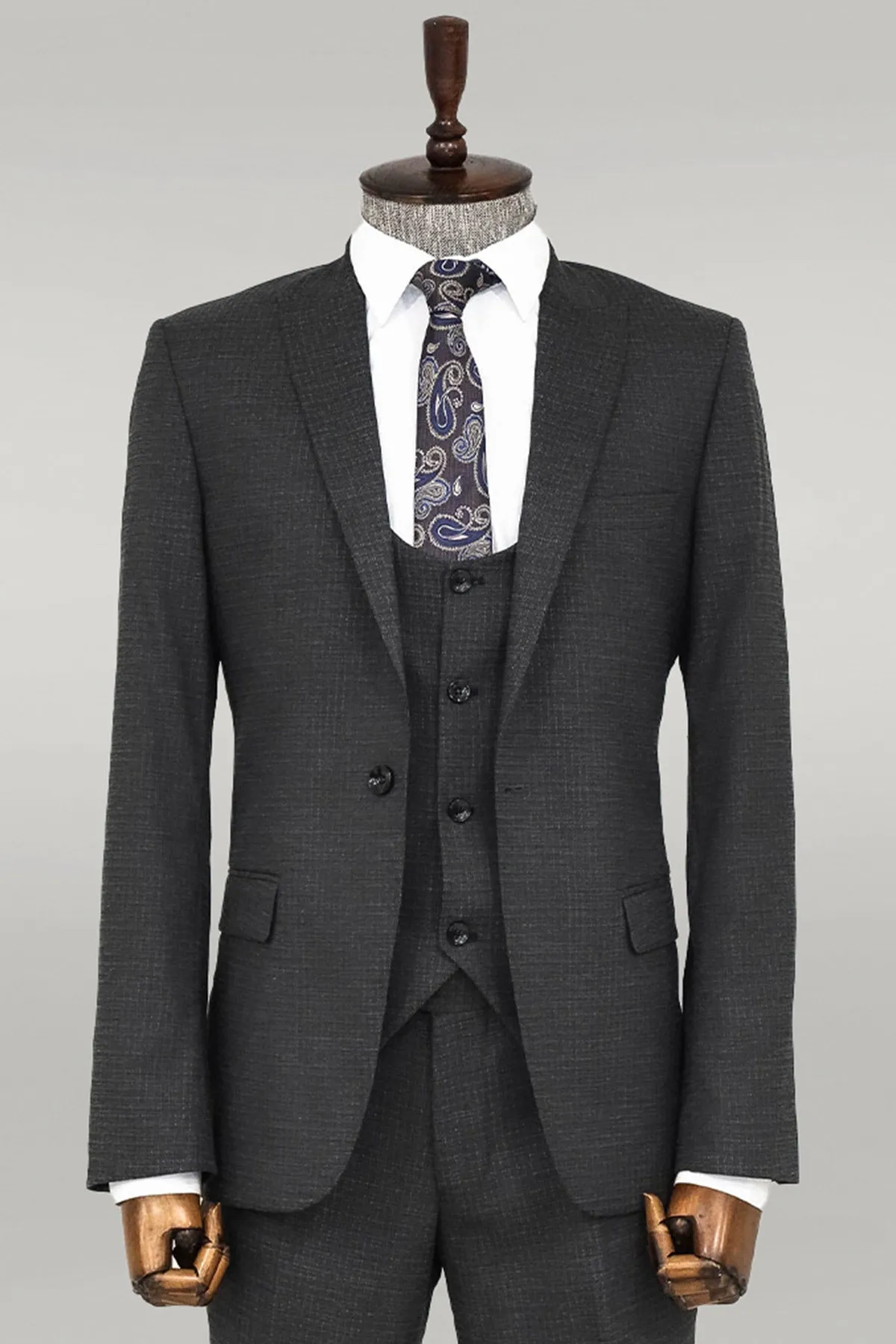 WSS Slim Fit Patterned Anthracite Men Suit  - Singen