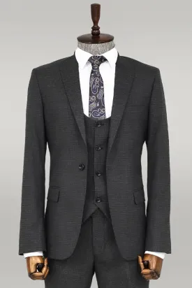 WSS Slim Fit Patterned Anthracite Men Suit  - Singen