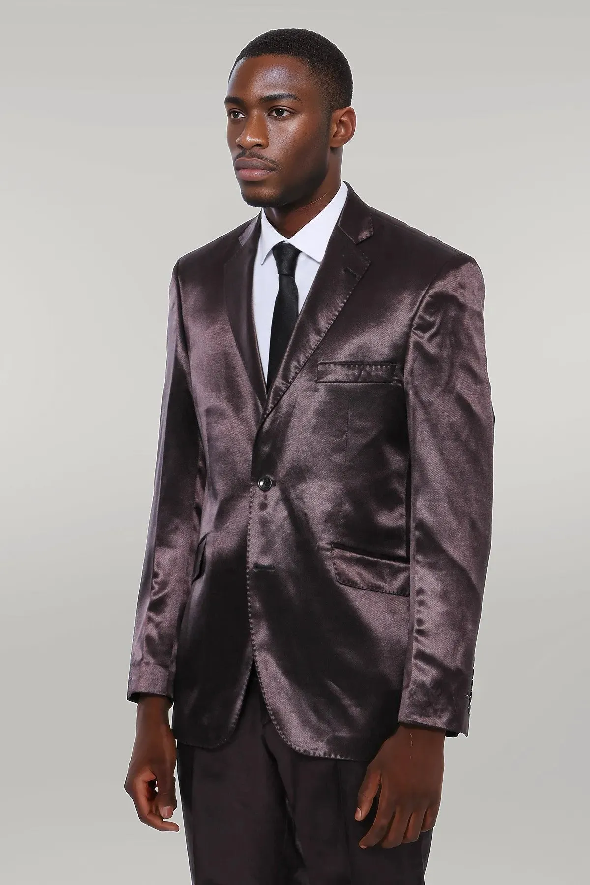 WSS Two Buttons Two Piece Slim Fit Satin Brown Men Suit - Singen