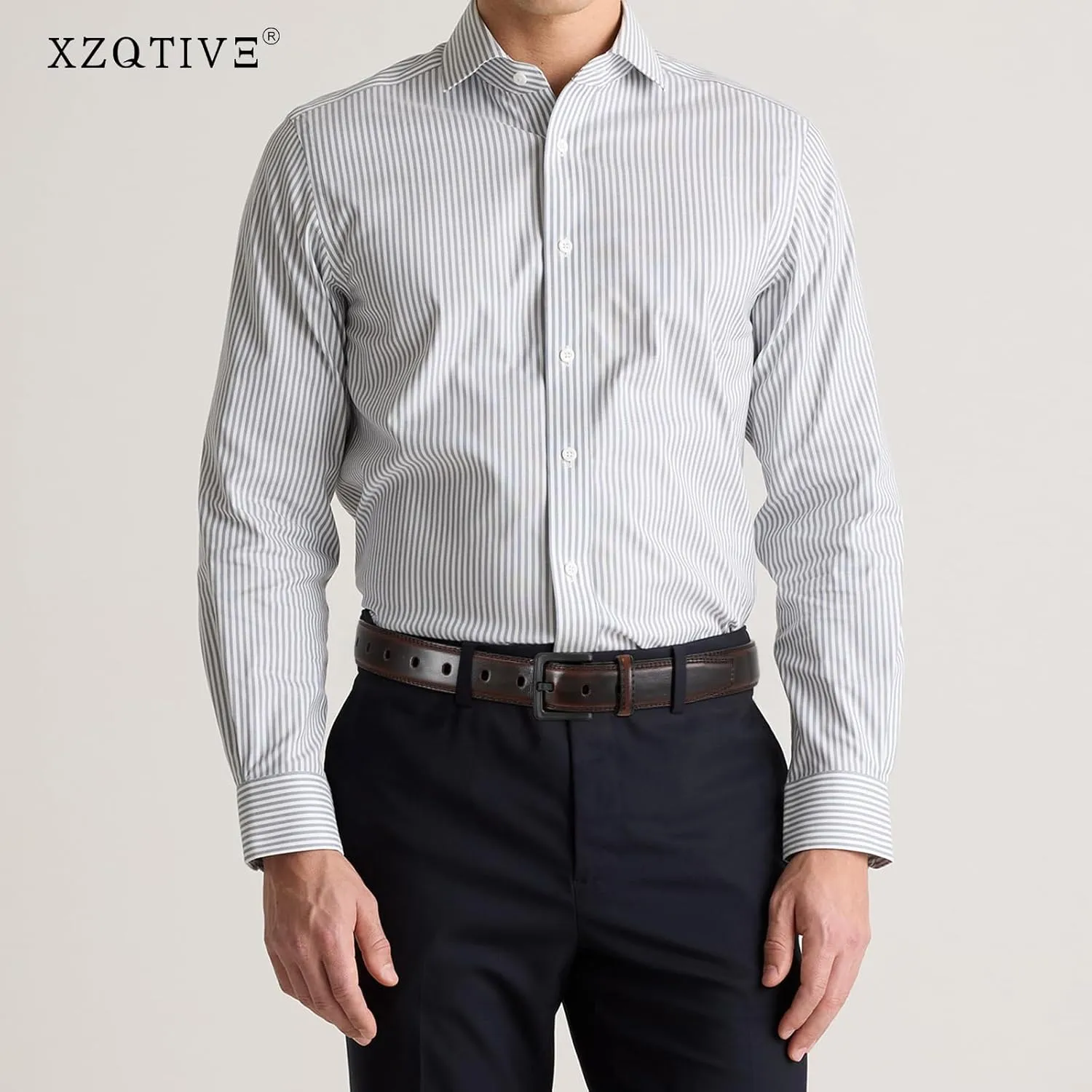 XZQTIVE Men??s Metal Free Belt Hypoallergenic Leather Belts For Jeans Dress Nickle Free TSA Belt With Black Buckle