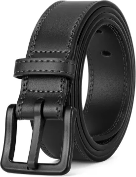 XZQTIVE Men??s Metal Free Belt Hypoallergenic Leather Belts For Jeans Dress Nickle Free TSA Belt With Black Buckle