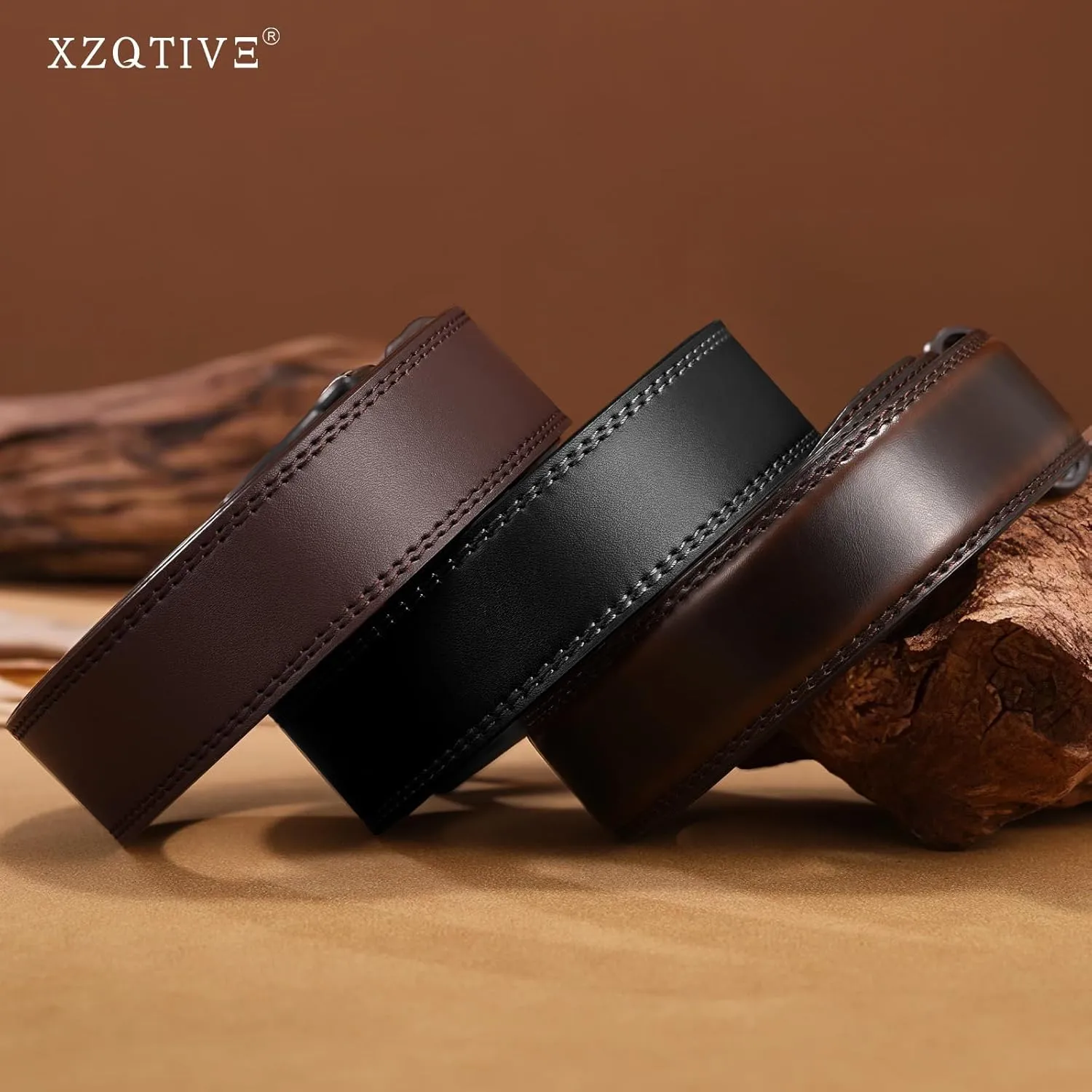XZQTIVE Men??s Metal Free Belt Hypoallergenic Leather Belts For Jeans Dress Nickle Free TSA Belt With Black Buckle