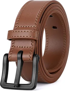 XZQTIVE Men??s Metal Free Belt Hypoallergenic Leather Belts For Jeans Dress Nickle Free TSA Belt With Black Buckle