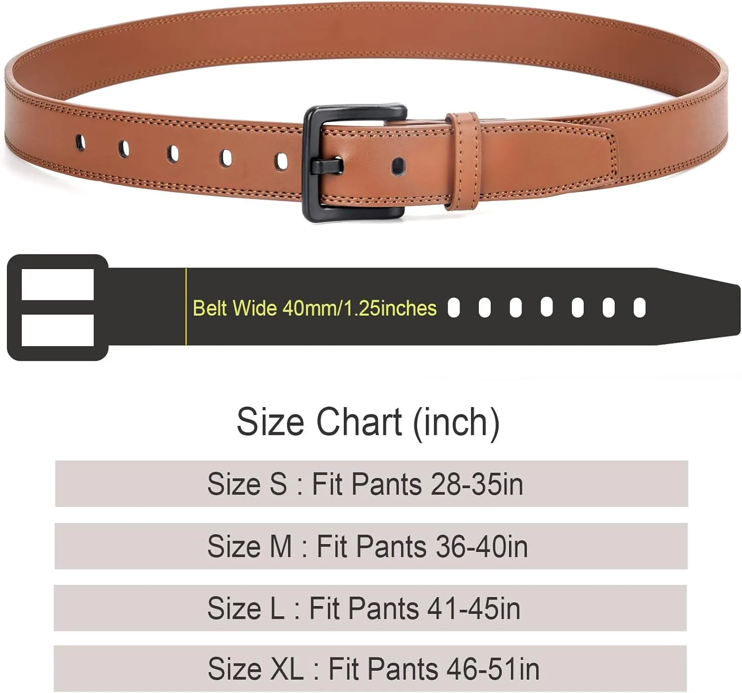 XZQTIVE Men??s Metal Free Belt Hypoallergenic Leather Belts For Jeans Dress Nickle Free TSA Belt With Black Buckle