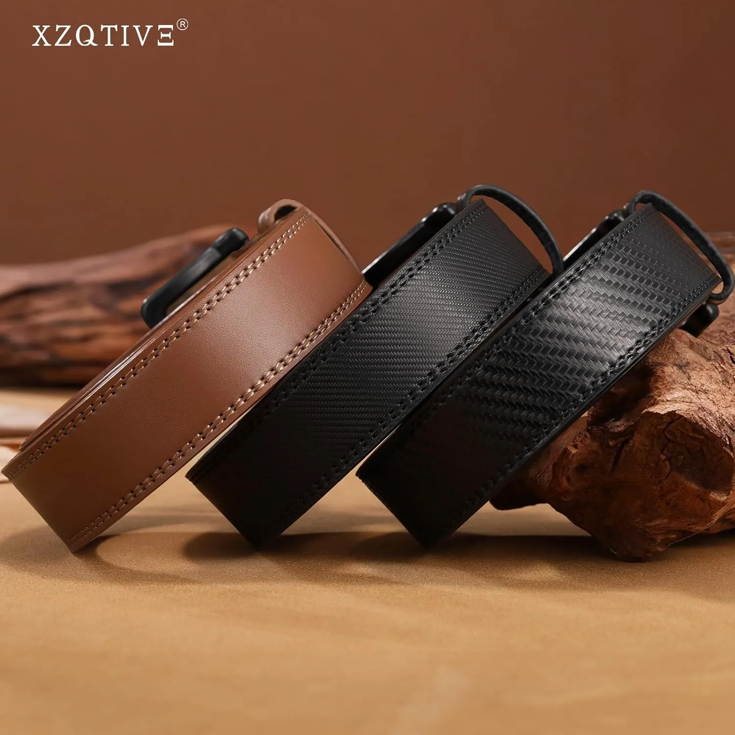 XZQTIVE Men??s Metal Free Belt Hypoallergenic Leather Belts For Jeans Dress Nickle Free TSA Belt With Black Buckle