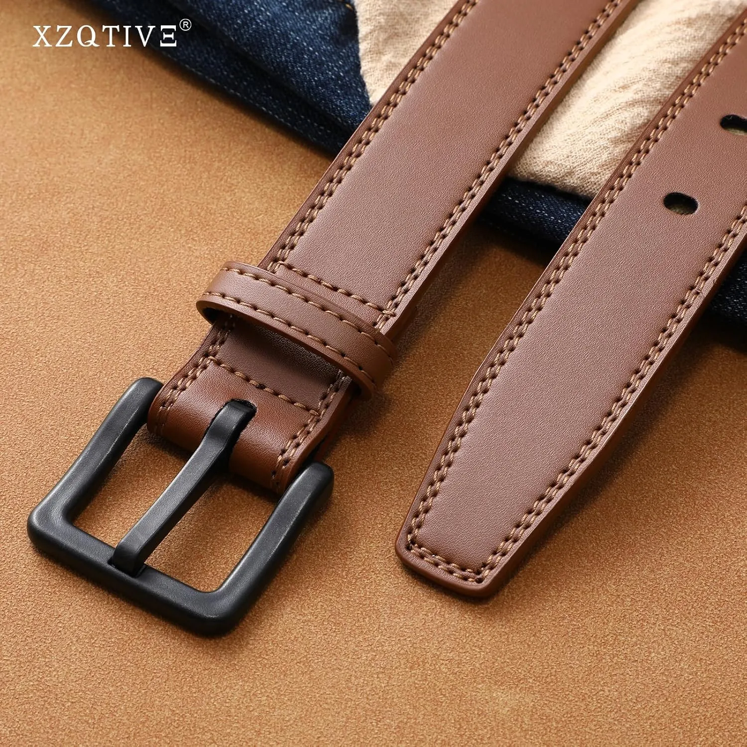 XZQTIVE Men??s Metal Free Belt Hypoallergenic Leather Belts For Jeans Dress Nickle Free TSA Belt With Black Buckle